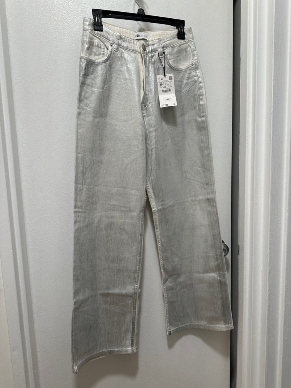 NWT Zara Silver Wide-Leg Jeans, sz 6